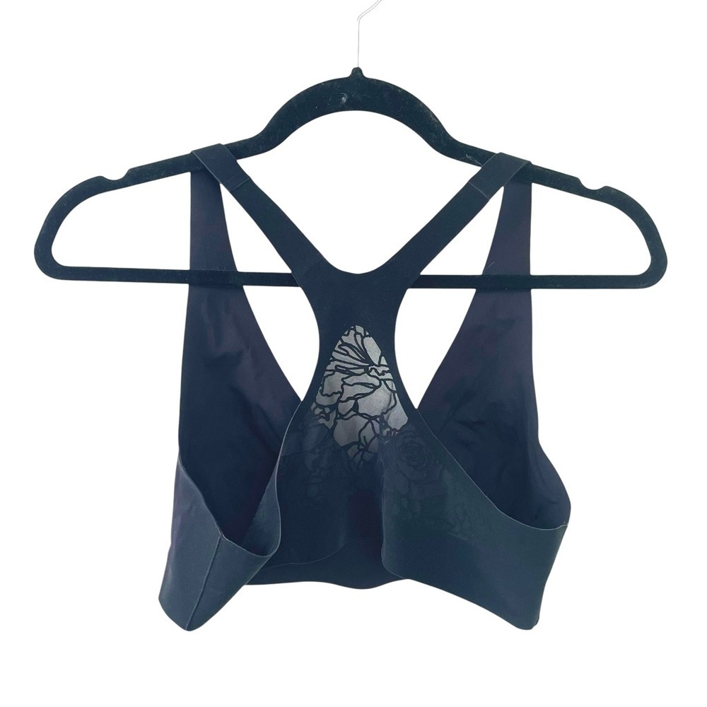 LULULEMON Black Racerback Sports Bra Semi Sheer Floral Deign Back 6